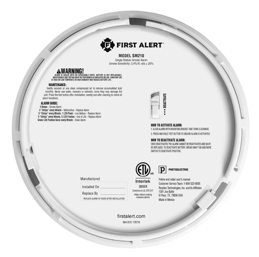 BRK SM210 10-Year Sealed Battery Smoke Alarm