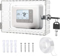 GYFVBH clear thermostat lock box with keyed cover, two keys, mounting hardware and tape; thermostat shown for illustration.